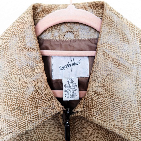 Vintage 90s Jaqueline Ferrar Womens Leather Jacket Size L Tan Embossed Western - Picture 4 of 6